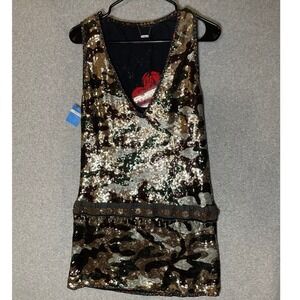 Custo Barcelona Camo Sequin Sleeveless Mini Dress Size 1 Small Streetwear *Flaws